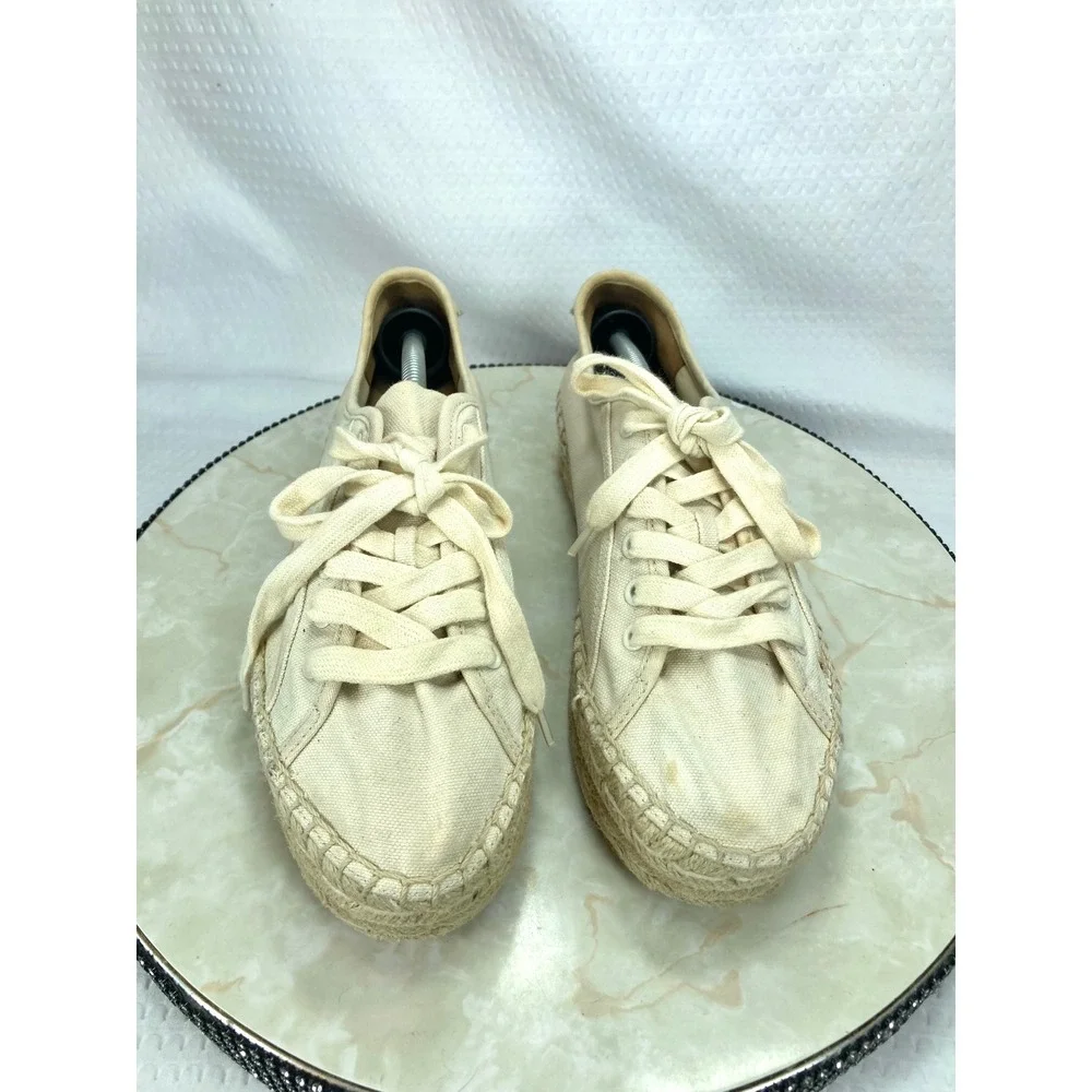 Tory Burch Seaside Oxford Espadrille Shoes Womens Sz 8.5 Cream Platform Sneakers